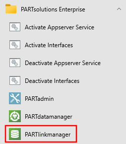Start menu PARTlinkmanager