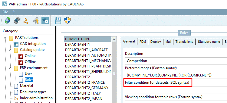 Example: Roles -> Filter condition for datasets