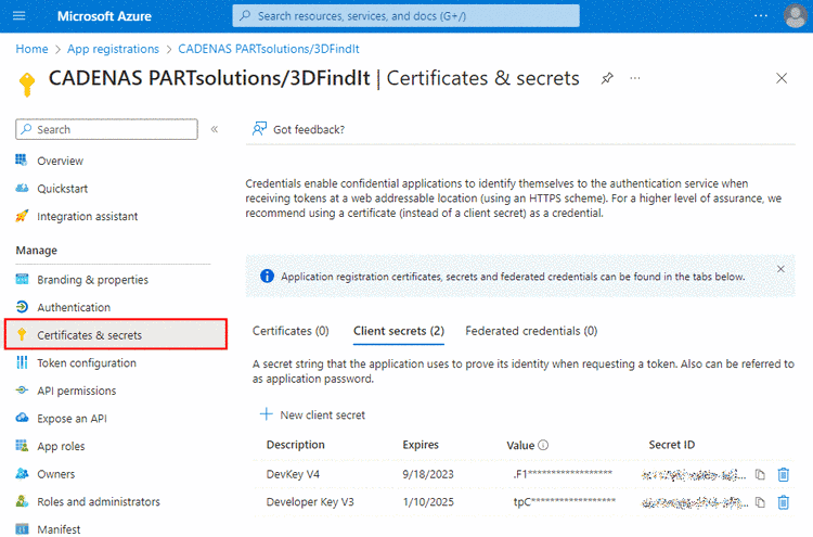 Microsoft Azure "Certificates & secrets"