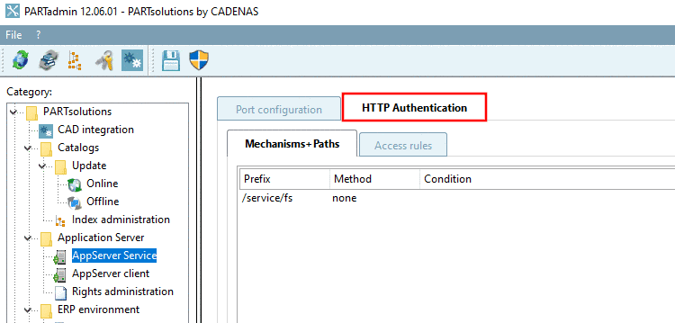 Tabbed page "HTTP Authentication"