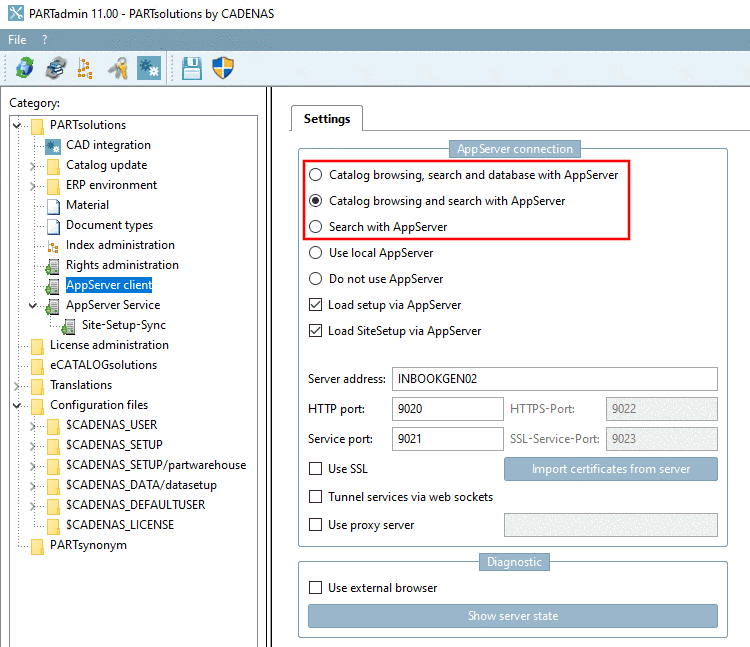 PARTadmin -> Index administration -> context menu commands on created catalog