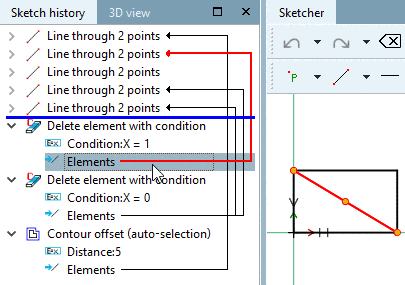 Line of a triangle deleted by condition