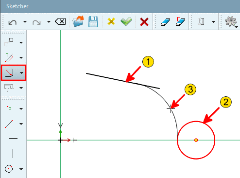 Fillet between line and circle