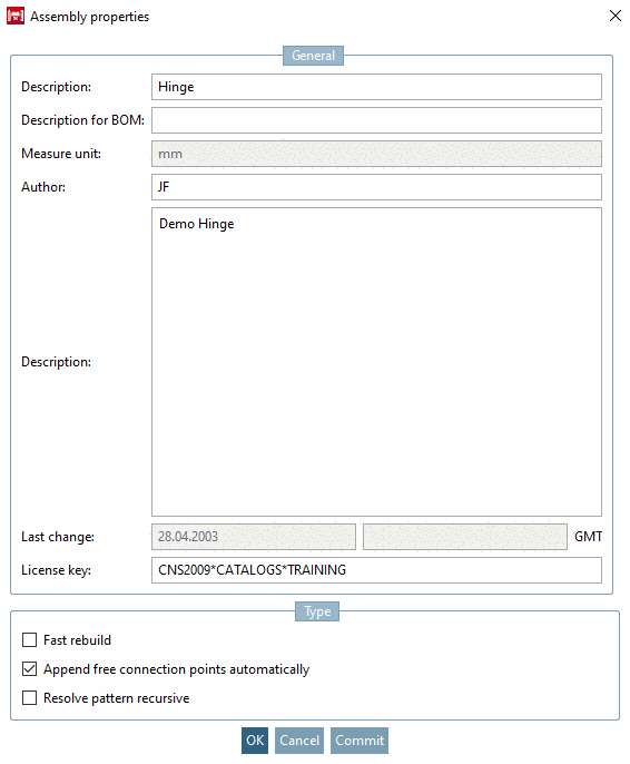 Dialog box Assembly properties