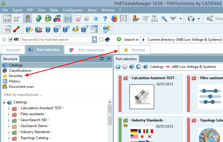 Example: Either enable"Favorites" in the "Structure" area or as tab.