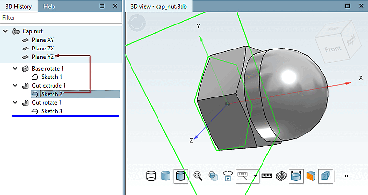 Exemple de sketch : Coupe d'extrusion