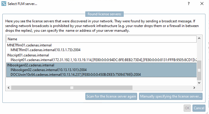 Sélectionner le serveur FLM [Select FLM server...]...