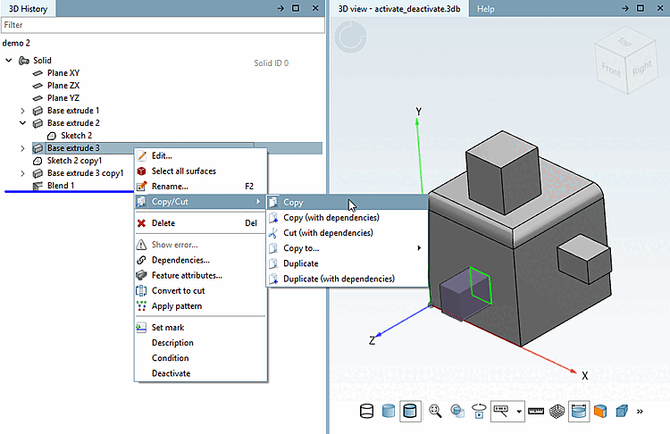 Ici, on va, à titre d'exemple, copier une « Base extrude » .
