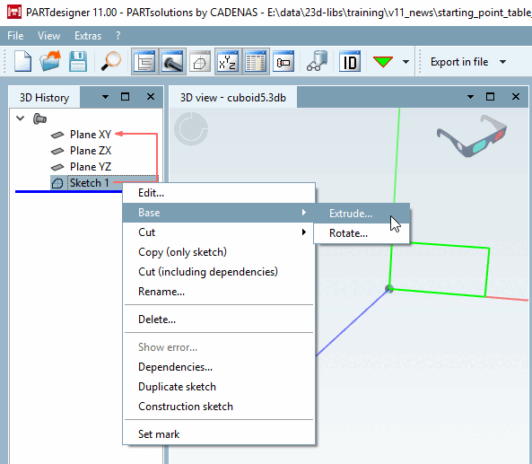 Solide [Base] -> Extruder. [Extrude...]..