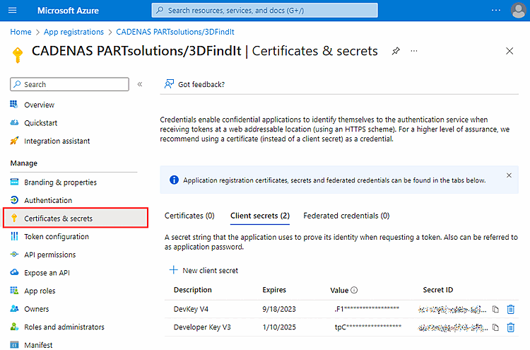 Microsoft Azure "Certificats et secrets