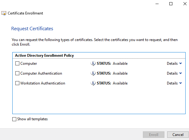 Sélection des certificats