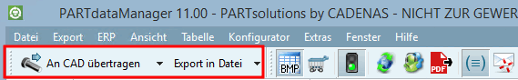 Exemple de barre d'outils "Exportation