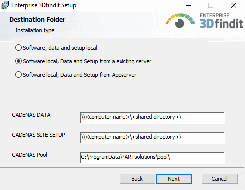 Logiciel local, données et installation à partir d'un serveur existant
