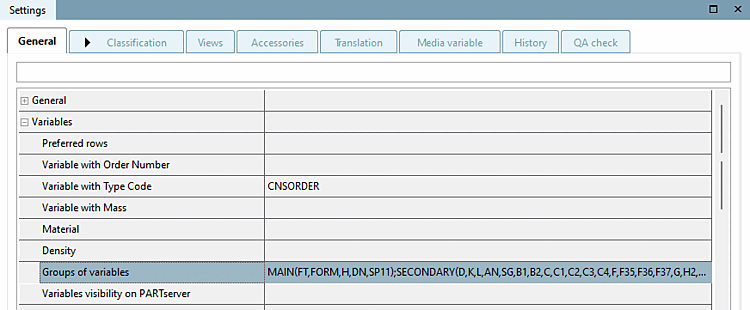 Groupes de variables [Groups of variables] sur la page d'onglet Généralités [General]