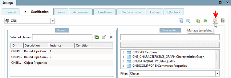 Page d'onglet Classification
