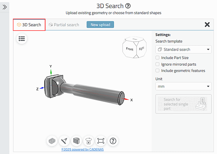 Recherche 3D [3D Search] -> Dialogue de paramétrage