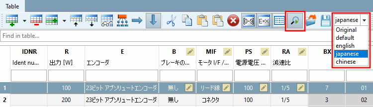 Bouton "Afficher les données d'affichage [Display viewdata]" activé et langue "Japonais" sélectionnée