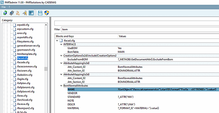 Catégorie [Category] Fichiers de configuration [Configuration files] -> $CADENAS_SETUP -> ifacad.cfg