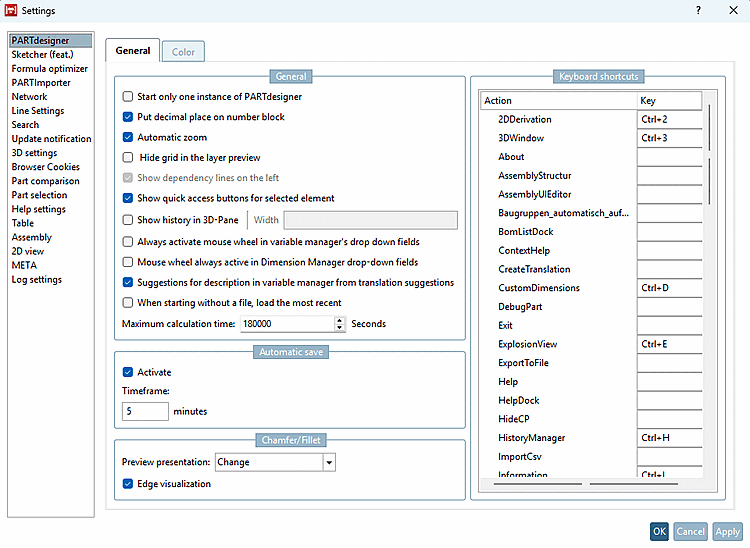 Point de menu "PARTdesigner