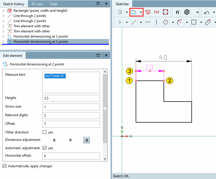 Mesure horizontale à 2 points [Horizontal dimensioning at 2 points]