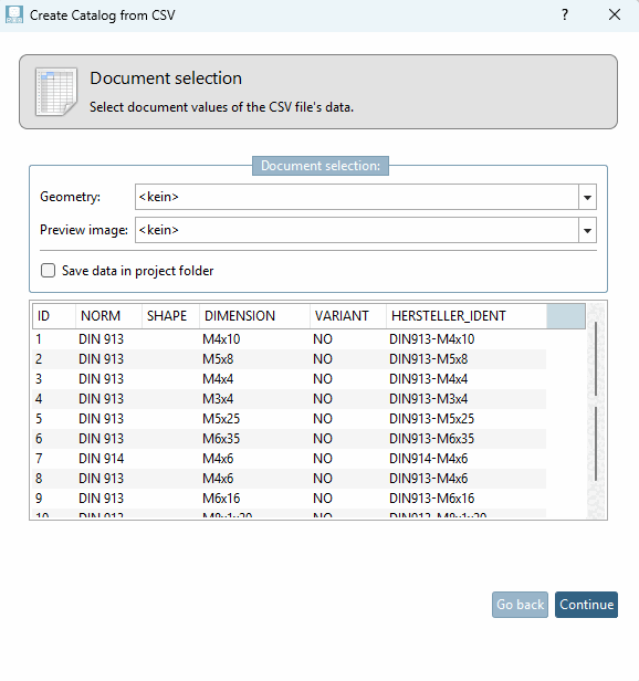 Sélection de documents [Document selection] (en option)