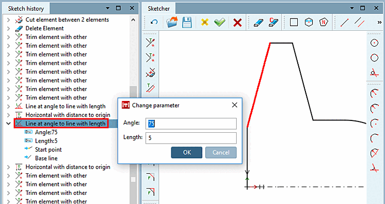 Modifier les paramètres : Appel du menu contextuel via l'étape de construction ou l'élément de dessin