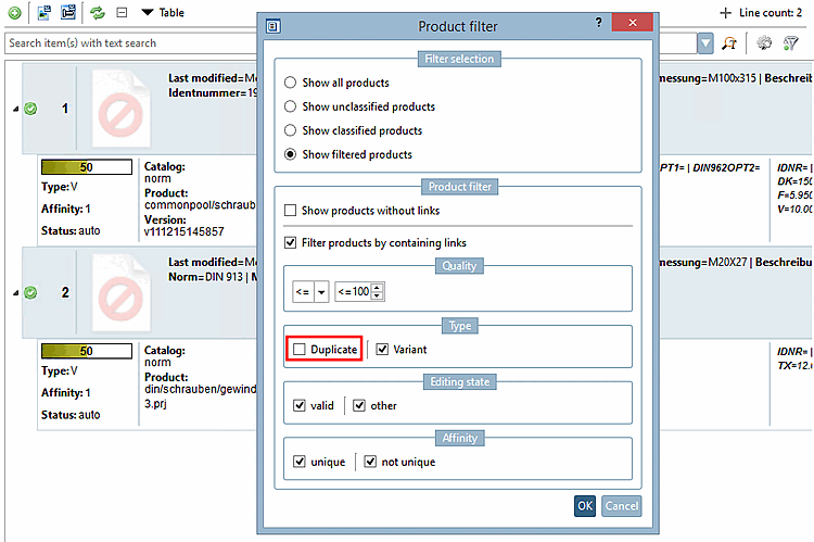 "Duplicate [Duplicate]" désactivé -> Les attributions uniques sont masquées