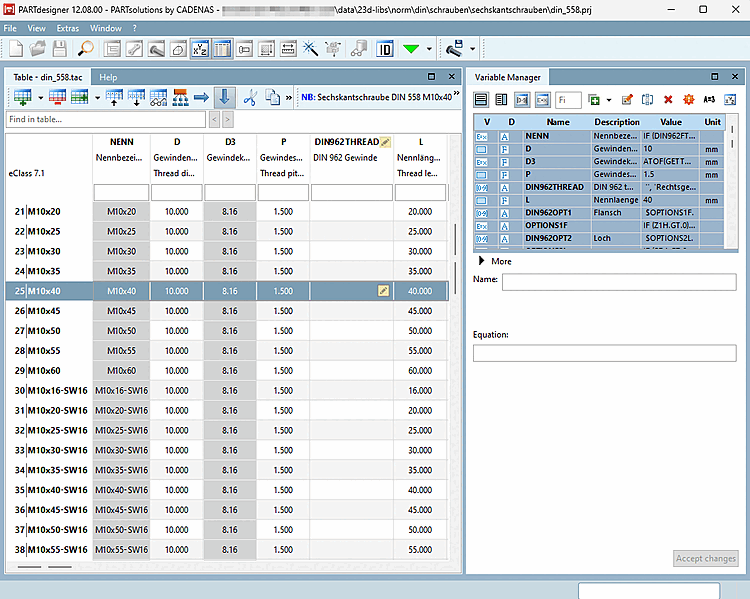 PARTdesigner: Vue du tableau