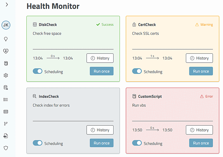 Health Monitor dans le tableau de bord