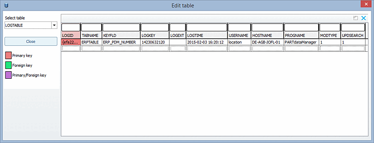 Si l'entrée LOGTABLE a été définie dans le fichier de configuration plinkcommon.cfg sous ADDITIONALTABLES, le tableau est affiché ici.