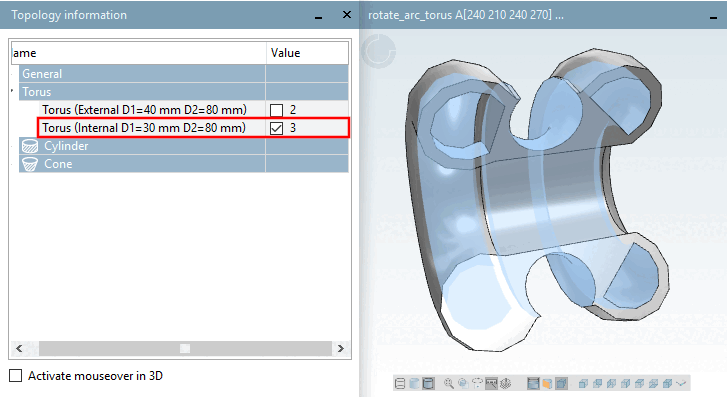 Exemple - élément de construction avec 3 tori (intérieur)