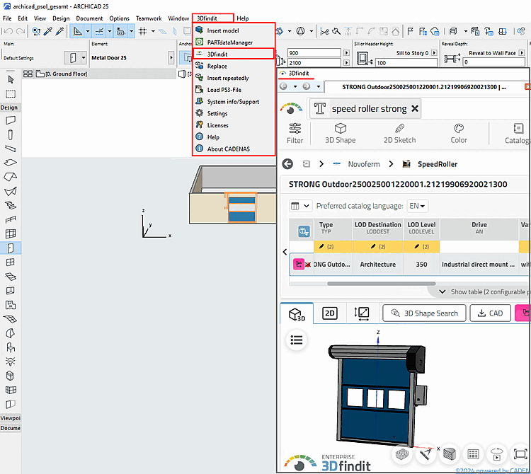 Appeler 3Dfindit via l'option de menu "3Dfindit" -> sous-option "3Dfindit" et exporter la pièce dans la CAO