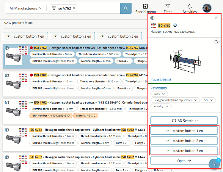 Boutons dans le menu contextuel des résultats de recherche (affichage sous forme de liste)
