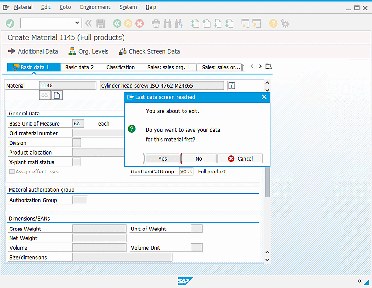 SAP GUI > Données de base 1