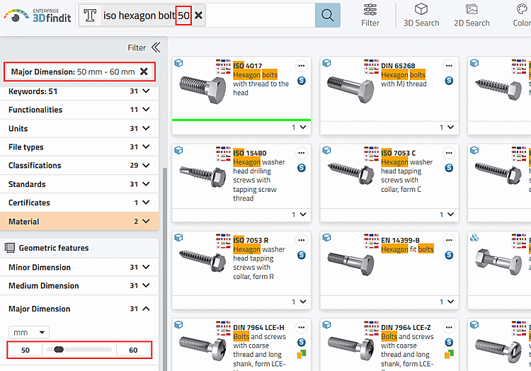 Sélection de produits filtrée par champ de recherche et filtre à facettes