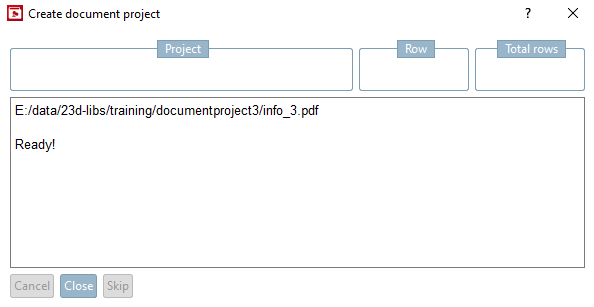 Créer des projets de documents [Create document project] - Message de confirmation final