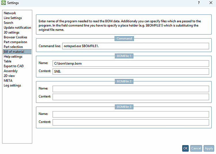 Entrées : programme avec caractère de remplacement pour le fichier à transférer "$BOMFILE1". "1" appelle le fichier 1. - Chemin d'enregistrement - Valeur du tableau à transférer