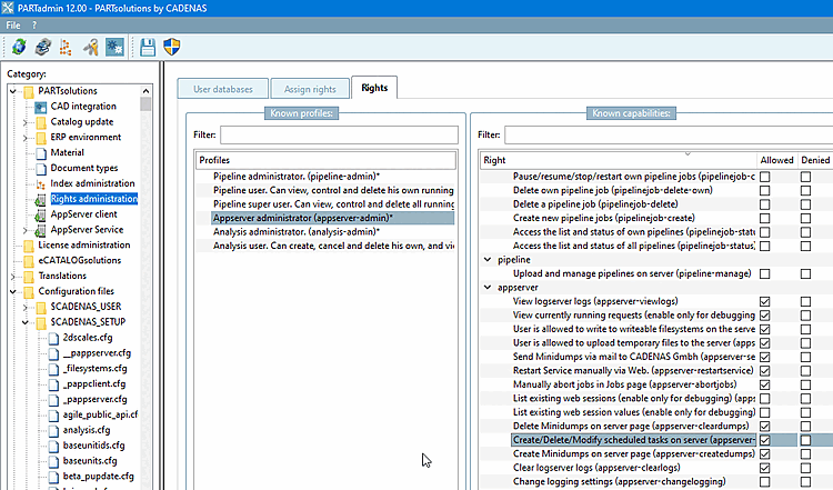 "Catégorie "Administration des droits [Rights administration]" -> Onglet "Droits [Rights]