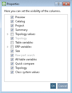 Search results -> Table -> Column header