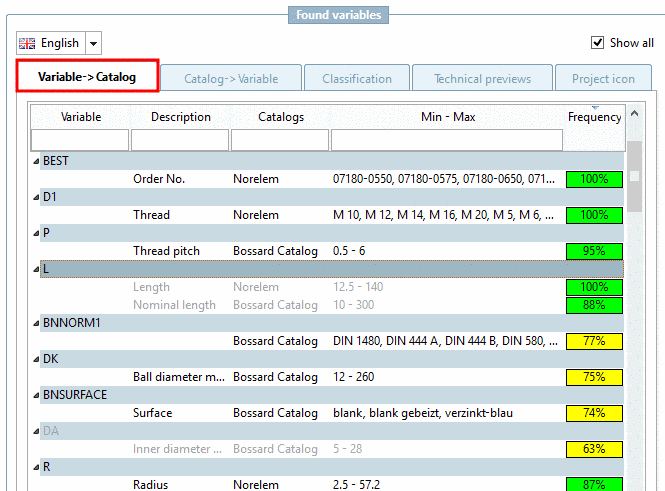 Example project with type code without value ranges (yellow fields)