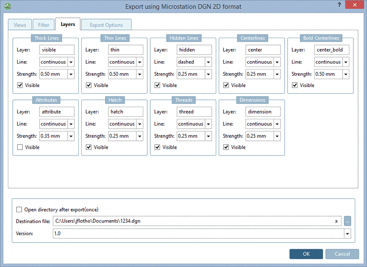 Tabbed page "Layers" - Microstation DGN 2D