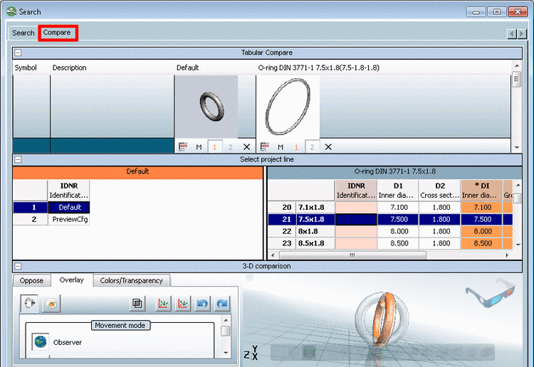Geometric comparison with native part