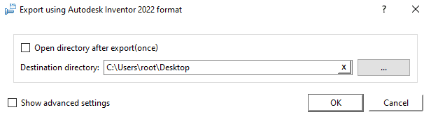 Exemplarily the respective dialog for Autodesk Inventor 2022