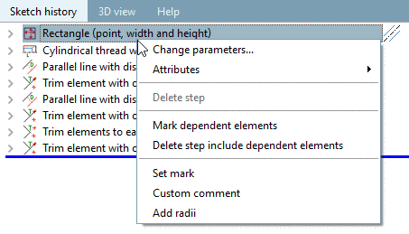 Sketch history context menu