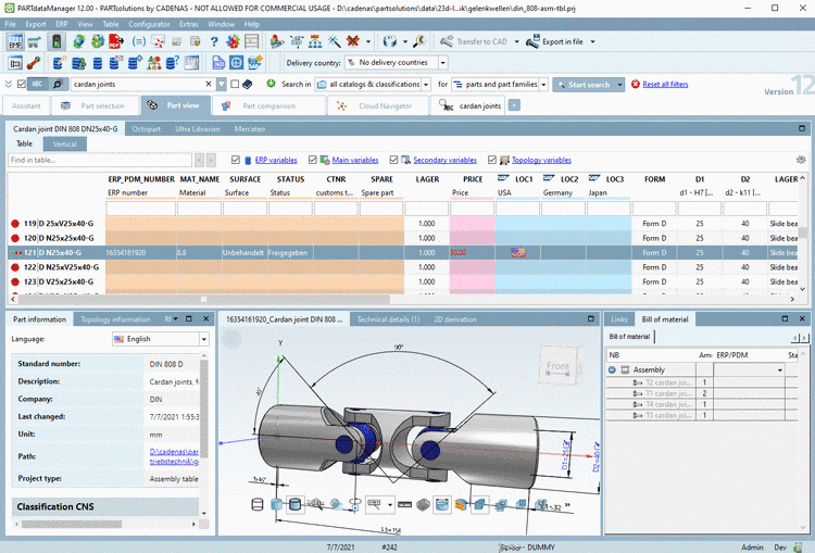 PARTdataManager with tabbed page "Part view"