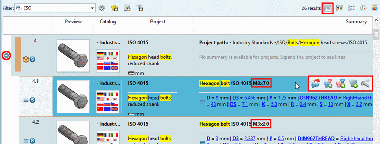 Below the part family, the found characteristics are displayed.