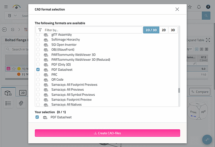 Sélection de formats CAO [CAD format selection]