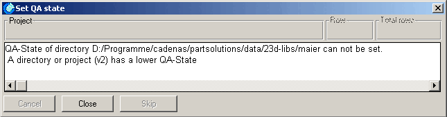 Définir le statut QA - Message d'erreur