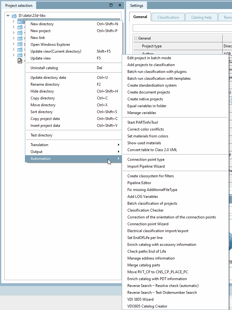 Commandes du menu contextuel sous "Automatisation [Automation]