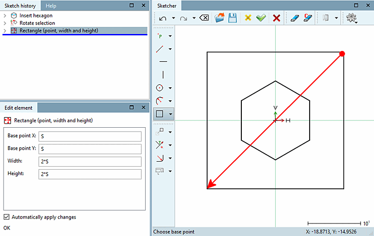 Déterminer le point de départ et tracer le rectangle